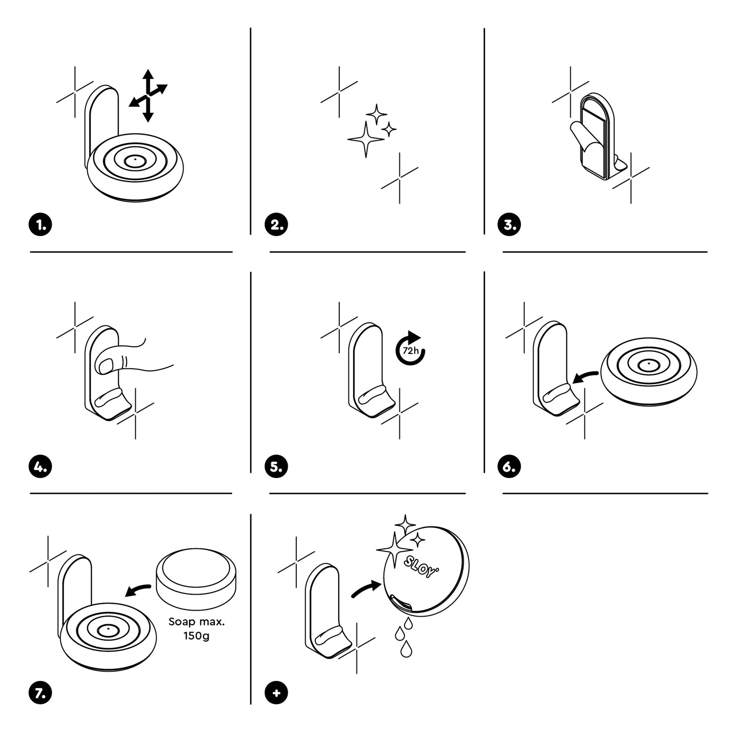 Installation and care instructions for SLOY soap holder