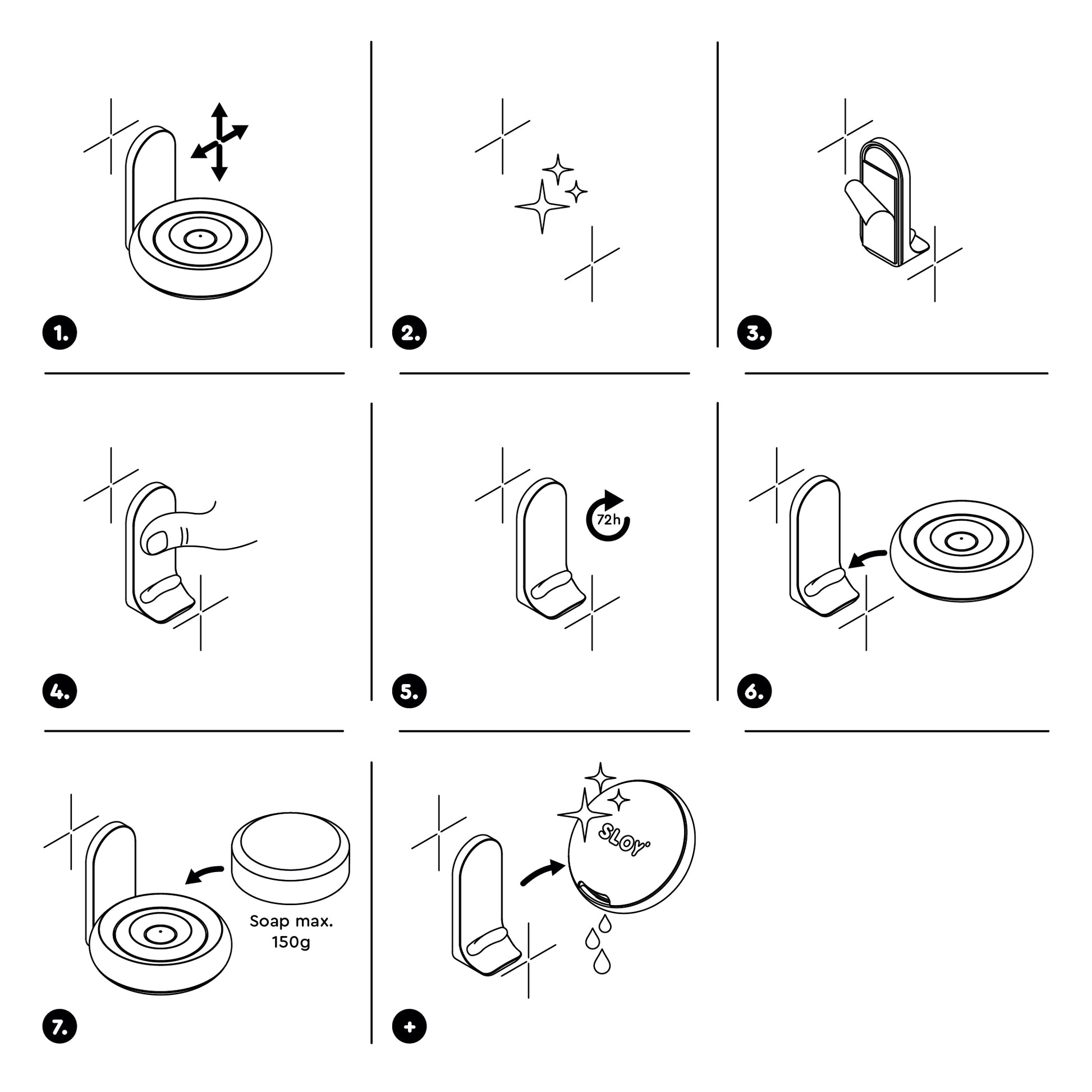 Installation and care instructions for SLOY soap holder